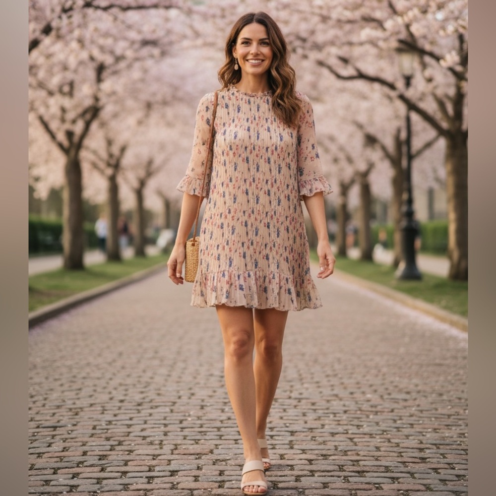 Melloday Pink Chiffon Floral Dress